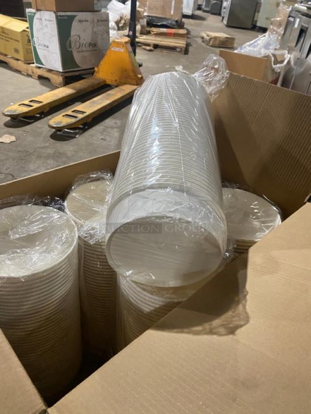 Brand new pallet of Karat FP-PSB48 white 48 oz. paper food buckets. 270 per case. Sealed and stacked in cardboard box.