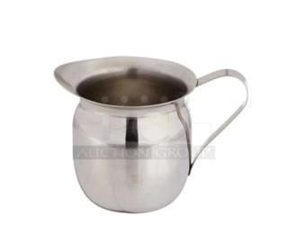 Winco stainless steel 8 oz. bell creamer, model BCS-8, brand new, polished finish, ergonomic handle, 12 per case.