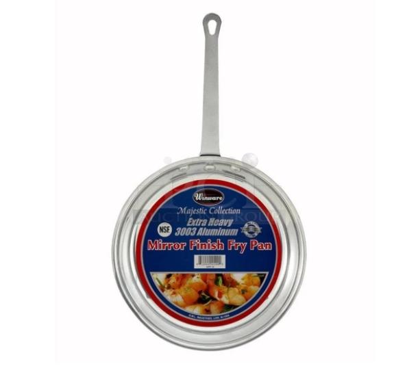 Brand new Winco AFP-14S 14" round fry pan, Majestic Collection, 3003 aluminum, satin finish, commercial grade.