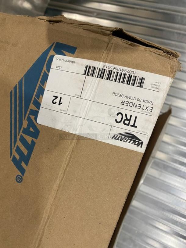 Brand new Vollrath Traex Series 36-compartment rack extender, Model TRC, beige, 12 per case. Box label visible.