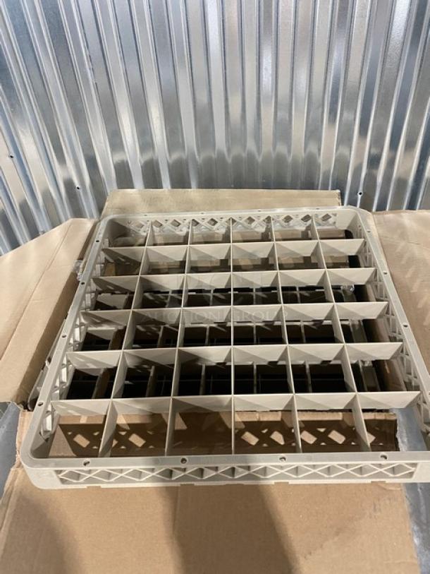 Vollrath Traex Series beige rack extender, 36 compartments, model TRC, brand new, shown in open cardboard packaging.