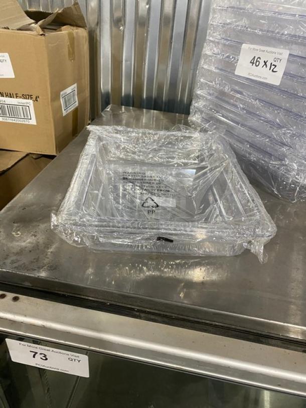 Winco SP7202 clear polycarbonate food pan, 1/2-size, 2.5" deep, brand new in packaging.