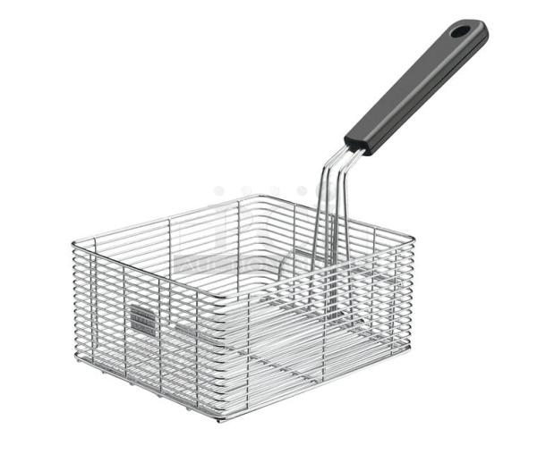 Brand new Waring LFB10 stainless steel fry basket, 9.5"x8"x4.5", with black grip handle. Commercial quality, full-size.