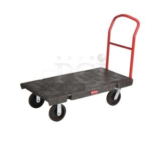 Rubbermaid FG440300BLA platform truck, 24"x36", black, heavy-duty, single handle, 5" casters, new scratch-n-dent condition.