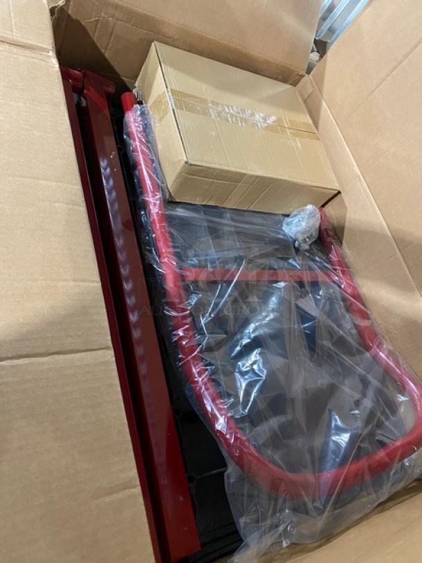 Rubbermaid Heavy-Duty 24"x36" Platform Truck, model FG440300BLA, scratch-n-dent, black, single handle, 5" casters, boxed.