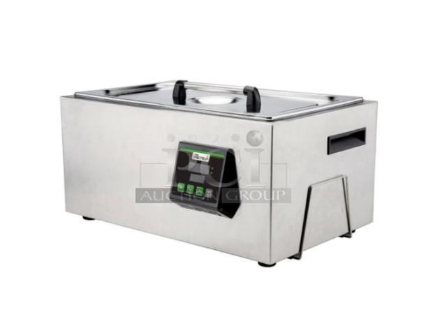 Brand new Winco Spectrum Series sous vide cooker, stainless steel, 7.4 gal, model ESVC-28, with digital control panel.
