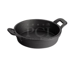 Brand new TableCraft CW30142 pre-seasoned black cast iron server, 18 oz, mini casserole dish, with dual handles.