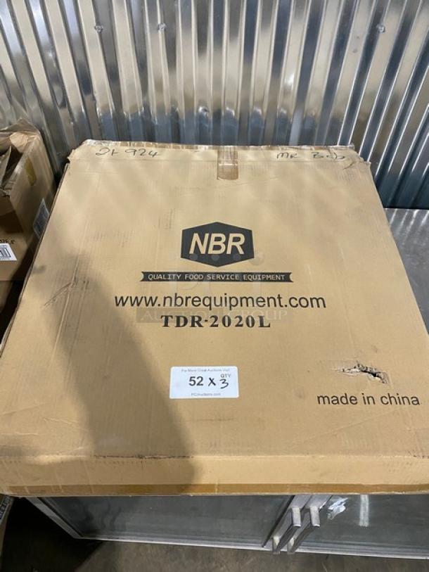 NBR stainless steel self-closing drawer assembly, model TDR-2020L, brand new with lock and key. Box labeled "52 x 3".