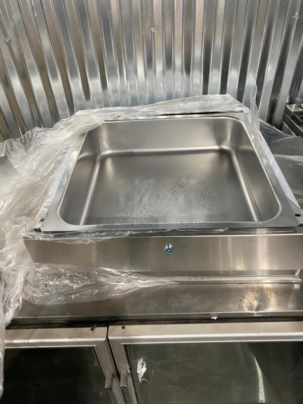 BRAND NEW NBR TDR-2020L stainless steel self-closing drawer assembly with lock and key, in pristine condition.