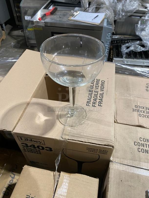 Libbey Commercial 38 Oz. Super Bowl Glass atop boxes. Model 3403 indicated. New condition. Part of mixed pallet.