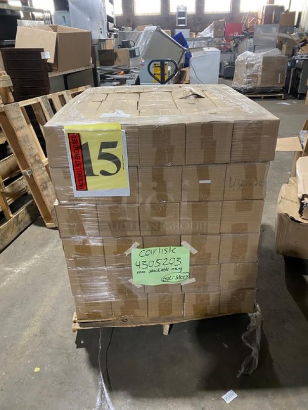 Full pallet of Carlisle Tritan BPA-Free 10 oz. stackable mugs, model 4305203, brand new, 12 per case, 120X your bid.