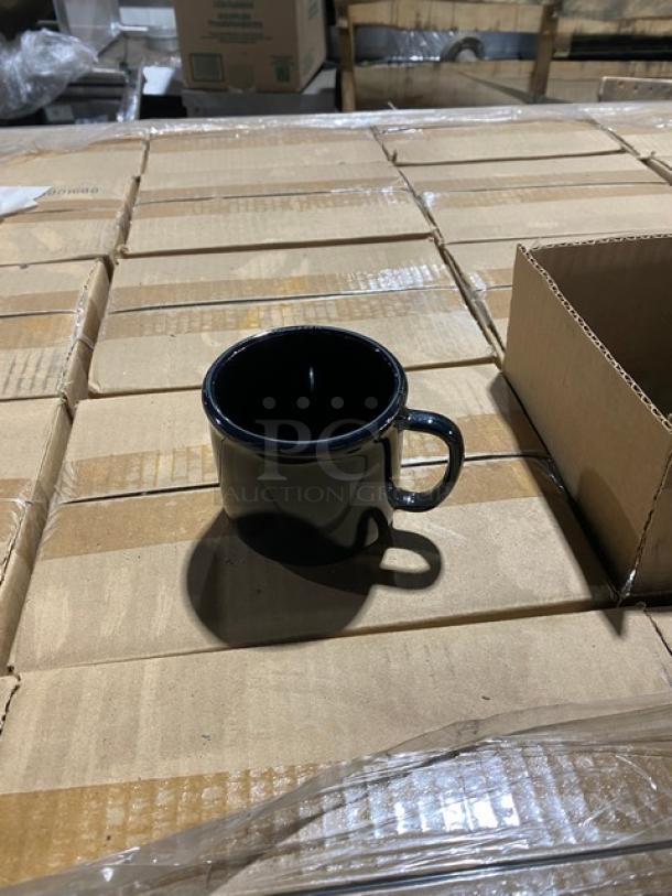 Brand new full pallet of Carlisle 10 oz Black Tritan BPA-Free Stackable Mugs, 12 per case, Model 4305203.