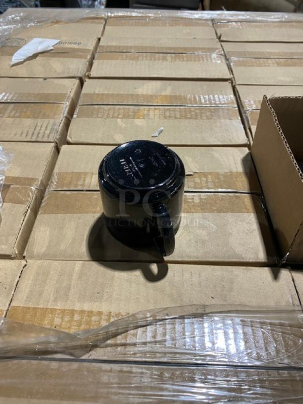 Brand new Carlisle commercial black Tritan BPA-free 10 oz stackable mug, model 4305203, on full pallet, 12 per case.