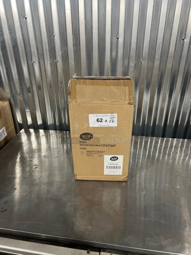 New TableCraft CW30142 18 oz. round pre-seasoned mini cast iron server in original packaging.