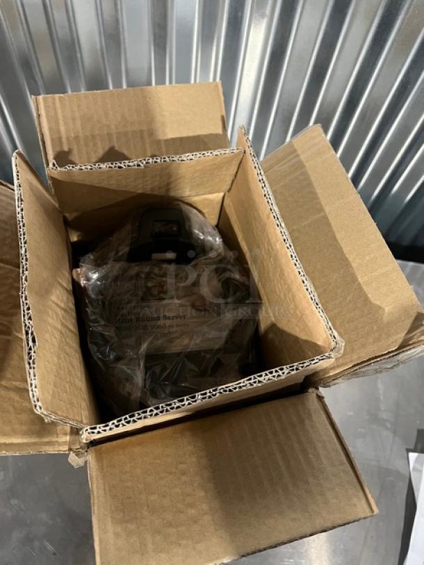 Brand new TableCraft CW30142 18 oz round cast iron server in box. Pre-seasoned, black, mini casserole dish.