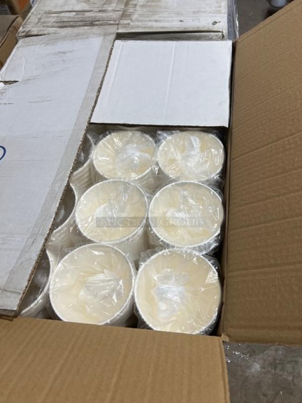Mixed pallet with wrapped AmercareRoyal 32 oz. round paper containers. Model: PFC32WV2. New condition, in open box.