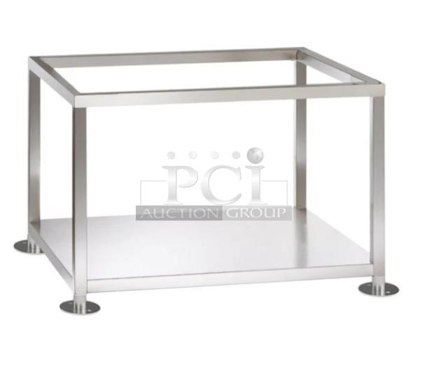 Brand new Alto-Shaam stainless steel Combitherm oven stand, model 5016083, 24"x38", with single undershelf and legs.