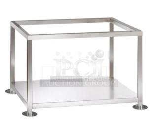 Brand new Alto-Shaam stainless steel Combitherm oven stand, model 5016083, 24"x38", with single undershelf and legs.