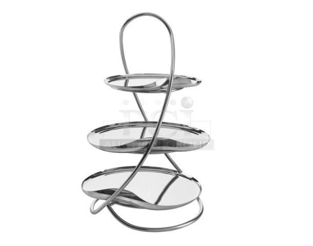 BRAND NEW Steelite International Drift Series Cake Stand, DRFBR3445V, 3-tier, stainless steel, mirror polished, removable trays.