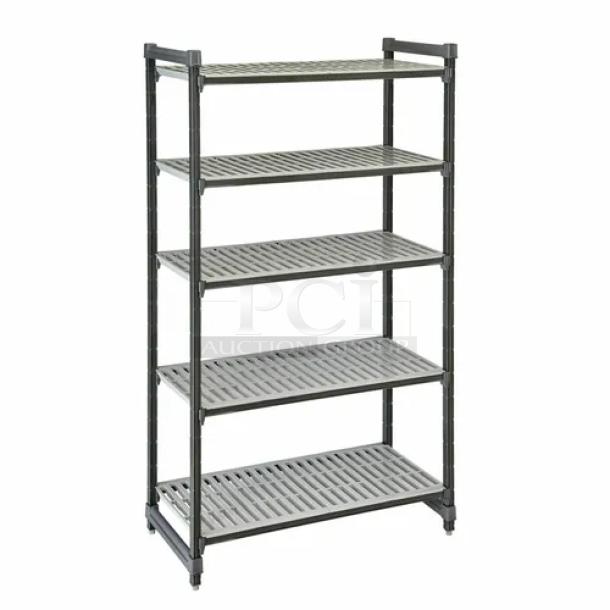 NEW Cambro ESU246084V5580 5-tier stationary shelving unit, gray finish, durable design, ideal for storage, pristine condition.
