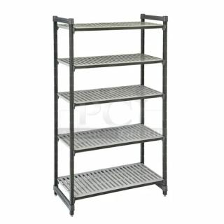 NEW Cambro ESU246084V5580 5-tier stationary shelving unit, gray finish, durable design, ideal for storage, pristine condition.