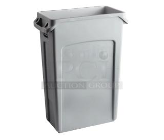 Brand new Rubbermaid Slim Jim gray 92 Qt./23 Gal. trash can with handles, model FG354060GRAY.