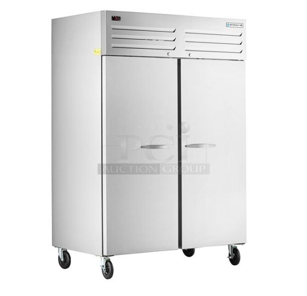 NEW Scratch-N-Dent Beverage-Air 54" stainless steel 2-door top-mount freezer, model TMF2HC-1S, 115V, on casters.