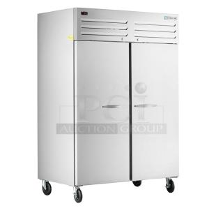 NEW Scratch-N-Dent Beverage-Air 54" stainless steel 2-door top-mount freezer, model TMF2HC-1S, 115V, on casters.