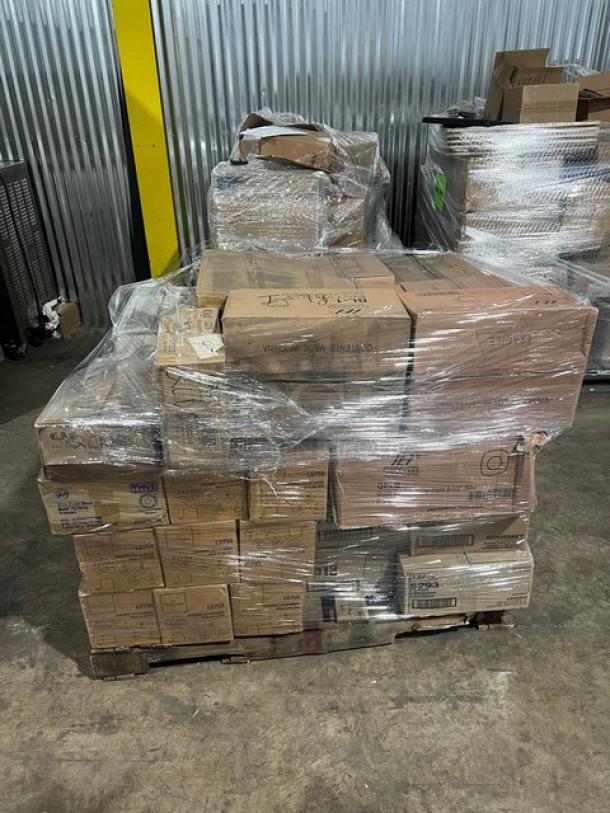 Mixed pallet of brand new Libbey glassware and iTi porcelain. Various models and series. Cases shrink-wrapped for auction.