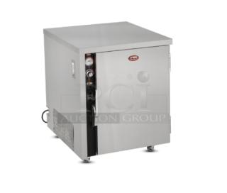 Brand new FWE TS18267L stainless steel electric half-height heated holding cabinet, left-hinged door, 5-pan capacity.
