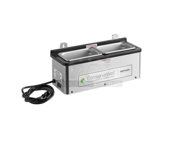 Brand new Server Products ConserveWell 87740 wall-mount heated utensil holder, stainless steel, electric, 120V, 1 phase.