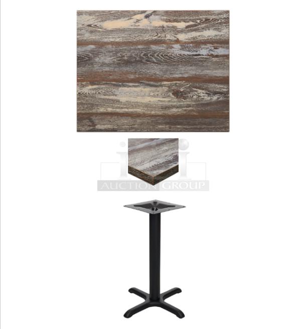 BRAND NEW BFM Seating rectangular melamine table top, 24"x30", farmhouse style. Includes sand black steel base, 22"x22", model FH2430/STB2222.