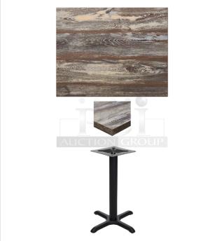 BRAND NEW BFM Seating rectangular melamine table top, 24"x30", farmhouse style. Includes sand black steel base, 22"x22", model FH2430/STB2222.