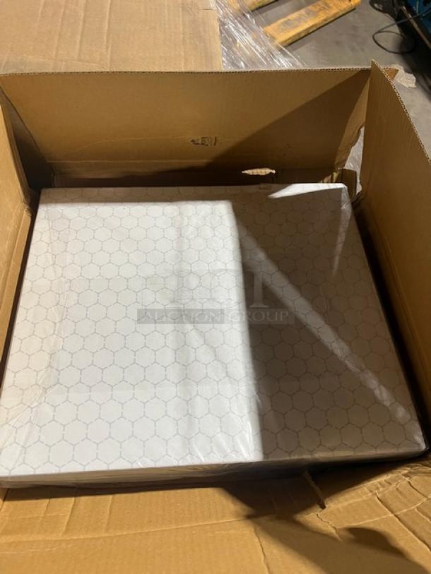 Mixed pallet in a box containing Fabri-Kal Pro-Kal 32 oz. deli containers, World Centric forks, Harold Import oil sprayers, and Rubbermaid trash can lids. Brand new condition.