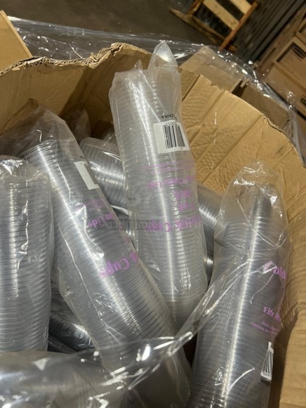 Mixed pallet with commercial food containers and bowls. Includes AmerCare Royal 32 oz paper containers and Inline Plastics 24 oz tamper-evident bowls. Items are in new condition.