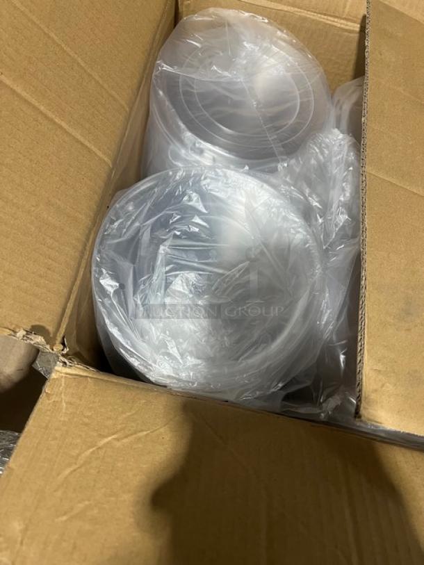 Mixed pallet showcasing sealed AmerCare Royal 32 oz. paper containers, Inline Plastics 24 oz. bowls, and other commercial items.