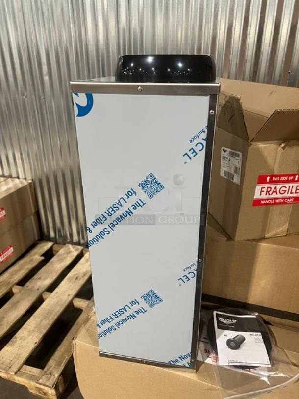 Brand new Vollrath stainless steel countertop cup dispenser, model 58821A, with factory packaging intact.