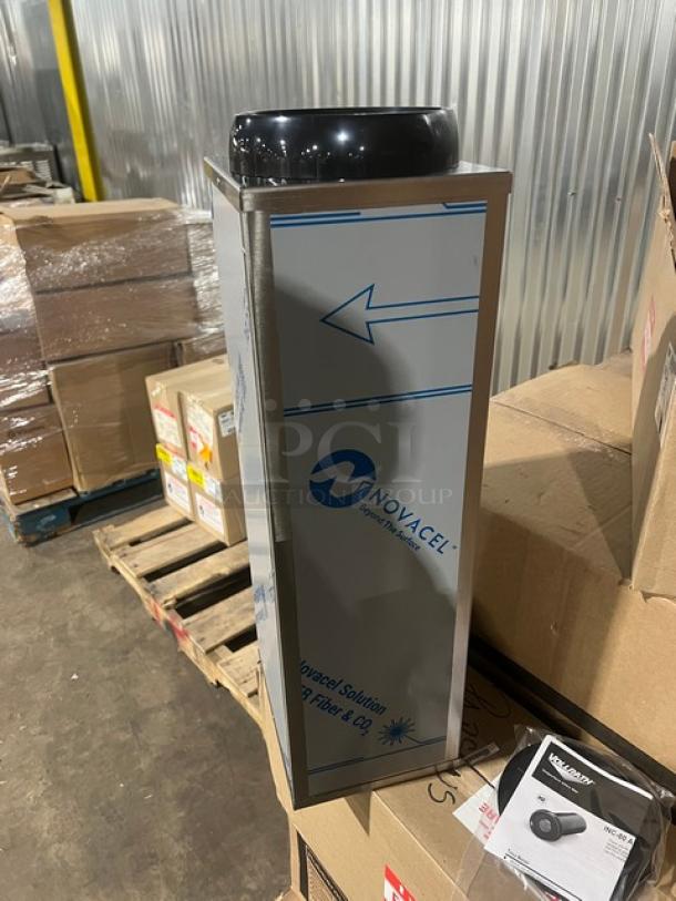 Brand new Vollrath stainless steel single-slot countertop cup dispenser cabinet, Model 58821A, in original packaging.