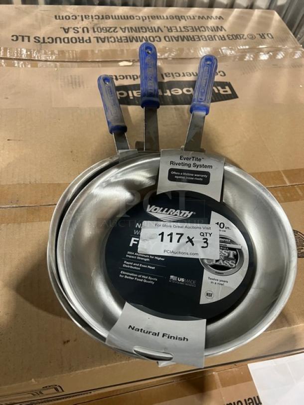 Vollrath Wear-Ever 4010 Fry Pan, 10" aluminum, natural finish, blue grip handle, brand new with tags and labels.