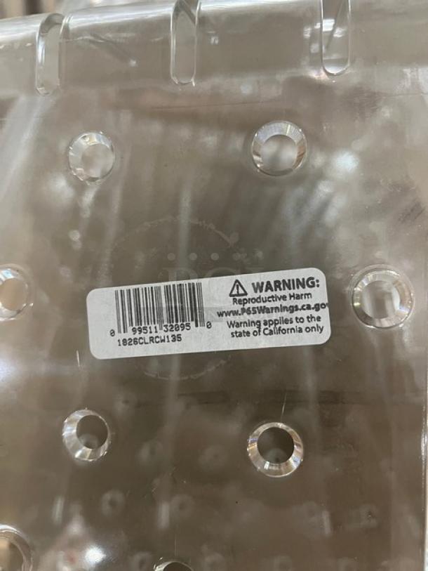 Brand new Cambro Camwear clear polycarbonate perforated food storage colander, model 1826CLRCW135, 18"x26"x5".