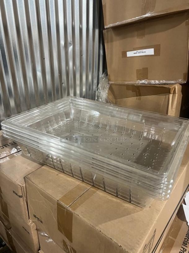 Brand new Cambro Camwear 18"x26" clear perforated polycarbonate food storage colander, model 1826CLRCW135.