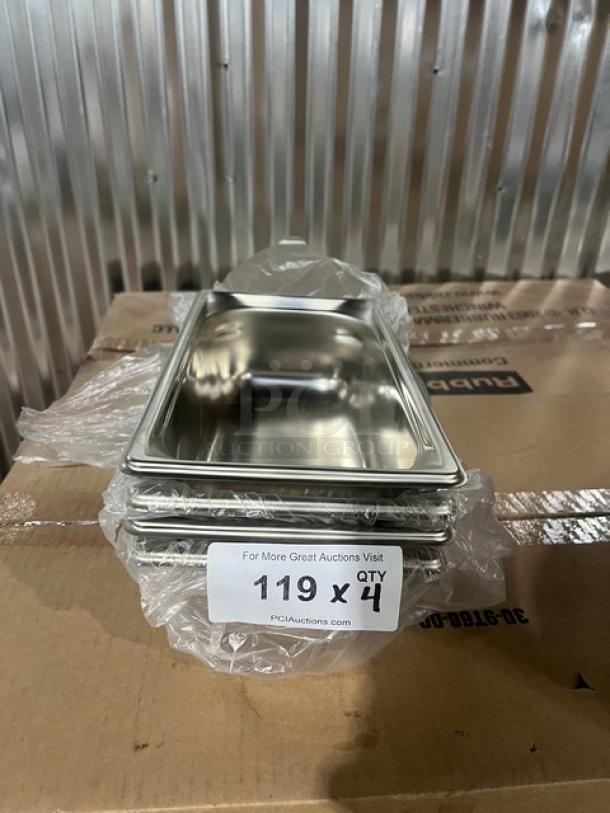 Brand new Vollrath Super Pan 3 Series, 1/3-size, 4-inch deep, stainless steel anti-jam pan, model 90342, in packaging.