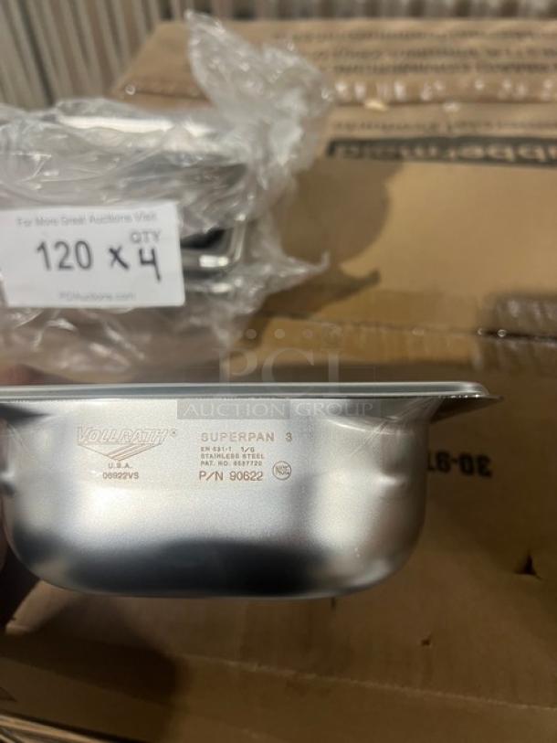 Brand new Vollrath Super Pan 3 Series, model 90622, 1/6-size 2-1/2" deep, stainless steel, anti-jam steamtable pan.