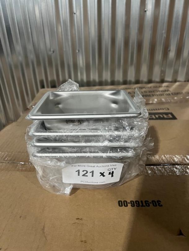 Brand new Vollrath Super Pan 3 Series 1/6-size, 4" deep, stainless steel anti-jam pan, Model 90642, in packaging.