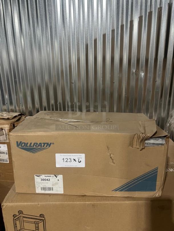 Vollrath Super Pan V Series stainless steel pan, model 30042, brand new in box. Full-size, 4" deep, anti-jam design.