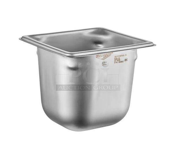 Brand new Vollrath Super Pan 3 Series, 1/6-size, 6" deep stainless steel anti-jam steamtable pan, model 90662.