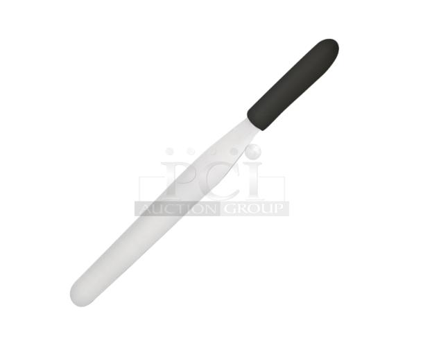 Brand new Winco Winware TKPS9 stainless steel bakery spatula, 10"x1-3/8", black grip handle.