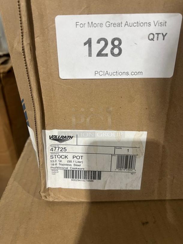 Brand new Vollrath Intrigue Series 53 Qt. stainless steel stock pot, Model 47725, in original packaging with label.