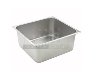 Brand new Winco SPTT6 2/3-size 6" deep stainless steel hotel pan, straight-sided, commercial-grade.
