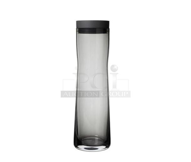 Brand new Blomus Water Splash Series 34 oz. smoked glass carafe, model 63807, handmade, mouth-blown, with black lid.